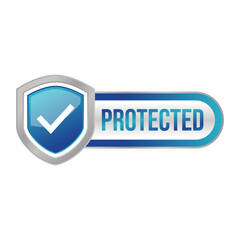 Protection, protected shield concept with banner. Safety badge icon. Security label. Vector illustration