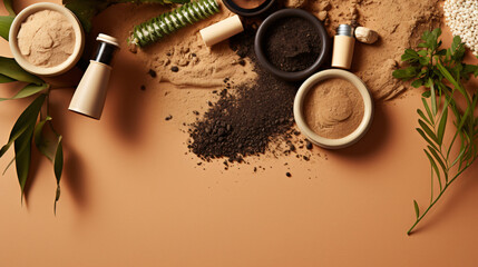 Zero waste natural cosmetics products on brown background