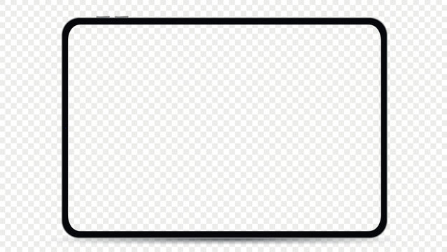 New design of tablet in trendy thin frame style isolated. Empty screen concept. Vector illustration
