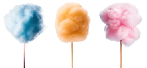 Foto op Aluminium Cotton candy collection, in three different colours (blue, orange, pink), food bundle © Flowal93