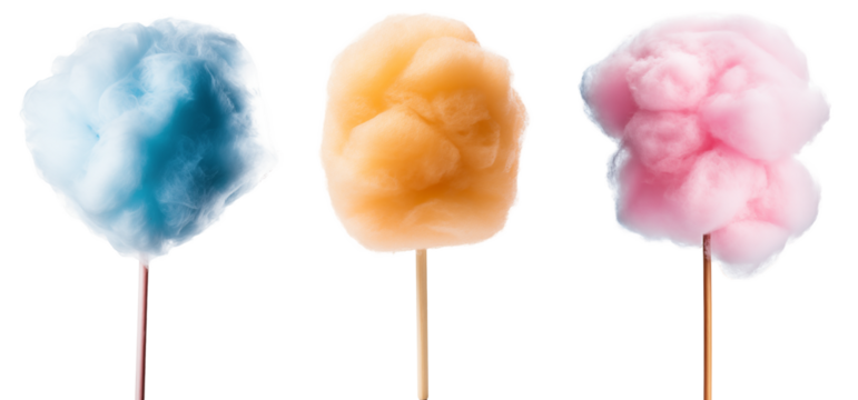 Cotton candy collection, in three different colours (blue, orange, pink), food bundle