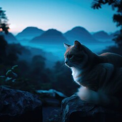 portrait of a cat in the park at night