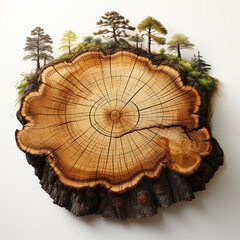 A forest growing on a cut of an old stump. A conceptual image on the topic of deforestation.