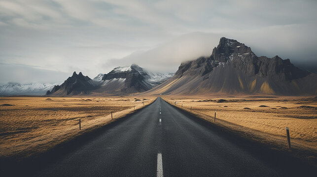 Empty road with mountains background mountain wallpaper image AI generated art