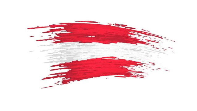 Austria flag animation. Brush painted austrian flag on white background. Brush strokes. Austria patriotic template, national state banner, place for text. Animated design element, seamless loop