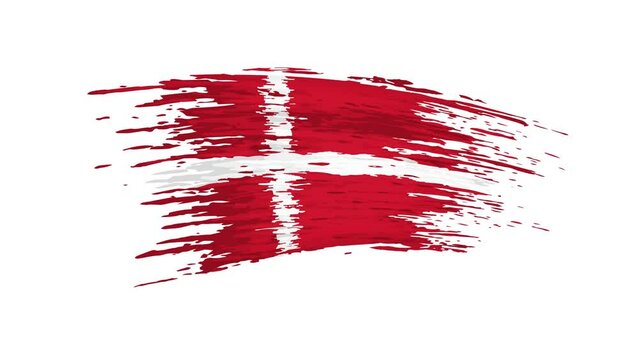 Denmark flag animation. Brush painted danish flag on a white background. Brush strokes. Denmark state patriotic national banner template. Place for text. Animated design element, seamless loop
