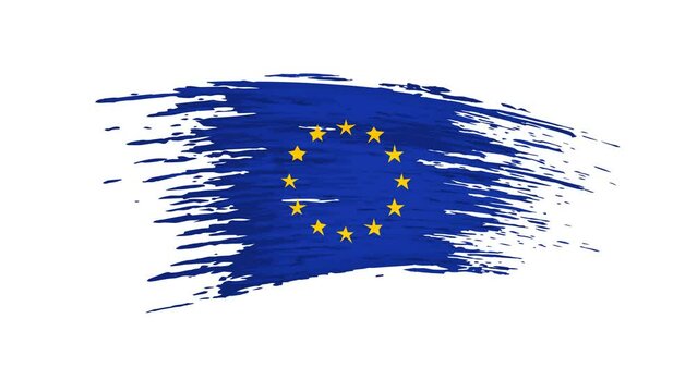 European union flag animation. Brush painted EU flag on a white background. Brush strokes. European union patriotic template, banner, place for text. Animated design element, seamless loop