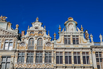 Fototapeta na wymiar Close up of facades on the Grand Place (or Grote Markt) in Brussels, Belgium.