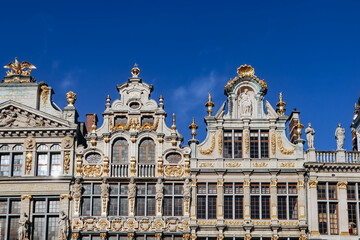 Fototapeta na wymiar Close up of facades on the Grand Place (or Grote Markt) in Brussels, Belgium.