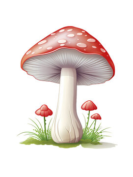 Mushroom on transparent background, white background, isolated, icon material, vector illustration