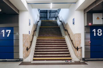 Stairs leading to the station platform in Brussels (Brussels-Midi railway station)