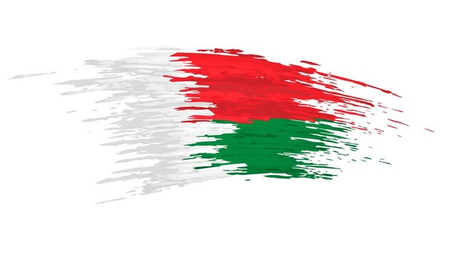 Madagascar flag animation. Brush painted madagascar flag on white background. Brush strokes. State patriotic national banner template. Place for text. Animated design element, seamless loop