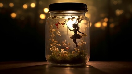 Fairy inside glass jar night lights christmas wallpaper image AI generated art
