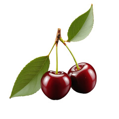 Cherry Delight: High-Res Art of a Cherry with Leaf on transparent background,png