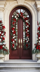 Christmas Decorations on the front door of a house in Poland.