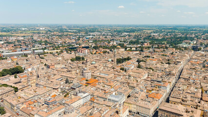 Parma, Italy. The historical center of Parma. Panorama of the city from the air. Summer day, Aerial View