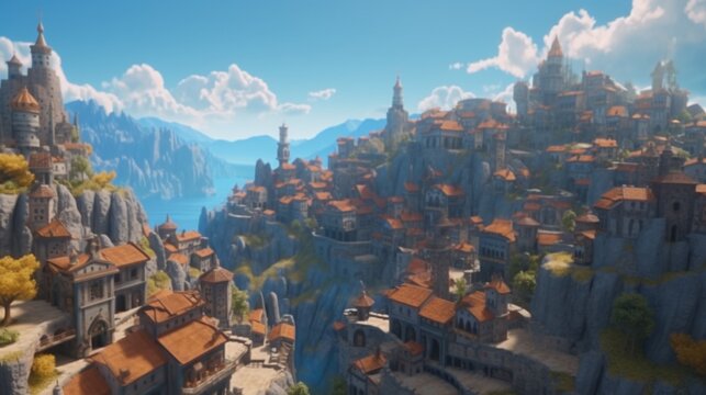 Fantasy mega city based on medieval france beautiful image Ai generated art