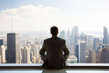 Fototapeta na wymiar Businessman sitting Overlooking Cityscape