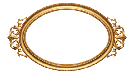 Gold vintage antique mirror isolated on transparent background