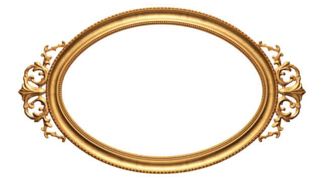 Gold vintage antique mirror isolated on transparent background