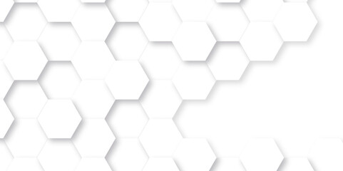 Fototapeta premium Abstract white background with hexagonal shapes and Surface polygonal pattern with glowing hexagons background. hexagon concept design abstract technology background.