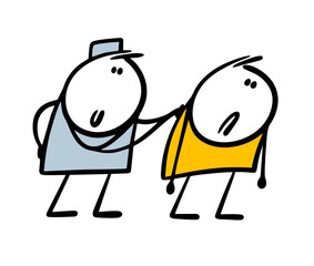 Doctor in hospital listens to patients breathing with stethoscope. Vector illustration of stickman and lung disease. Cold, infection, or complications after covid.