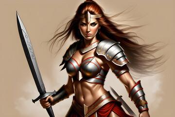 Obraz premium beautiful female warrior. Genverative Ai.