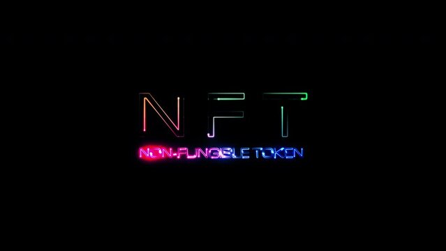 Abstract NFT colorful neon laser glitch text effect animation cinematic title on black background  