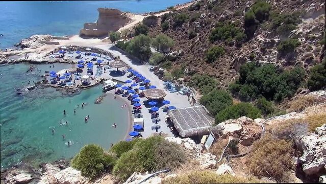 View of Secret Stegna (Grande Blue) beach, Rhodes Island, Greece.