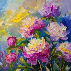 Photon Flowers Acrylic Paint Maximalism: Bright Colors in Pink, Purple, Blue, and Yellow