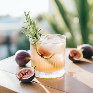Fig inside rosemary cocktail white clothed tabbeautiful image Ai generated art
