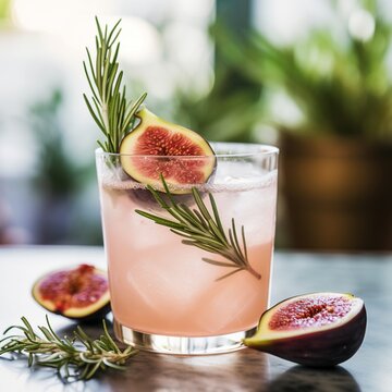 Fig inside rosemary cocktail white clothed tabbeautiful image Ai generated art