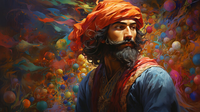 Aladin sur un fond coloré