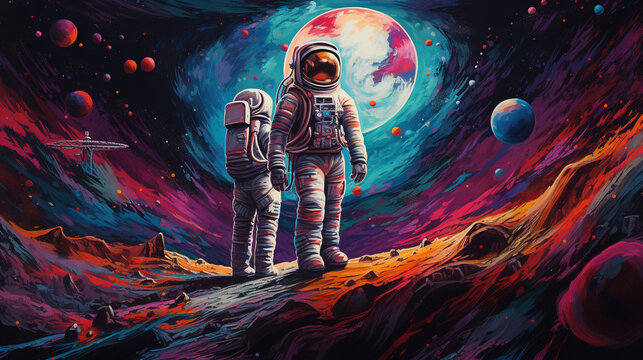 Deux astronautes sur une plan&egrave;te d&eacute;serte