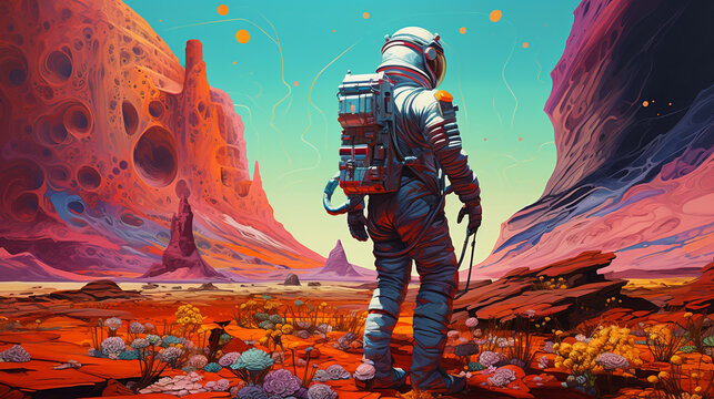 Astronaute sur une plan&egrave;te rouge