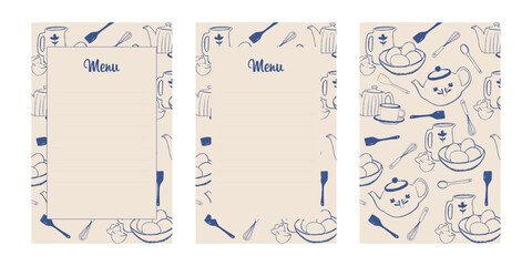 Cafe menu food placemat brochure, restaurant template design. Creative vintage brunch flyer with hand-drawn graphic.