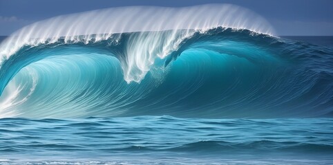 Fototapeta na wymiar Big blue waves in ocean. AI generated illustration