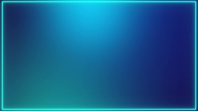 Blurred blue and green bright lights on gradient background with neon frame. Moving gradient, soft colors and slow movement.