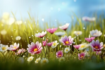 Spring flower in the meadow,spring nature background. generative ai.
