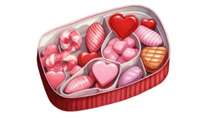 Heart-shaped candy in a box collection watercolor, transparent background