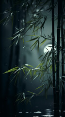 bamboo over lake at night