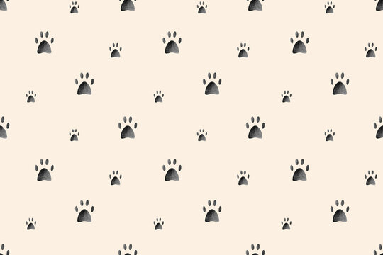 Pattern with dog paw for print, card, and invitation. Track of domestic animal