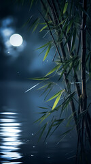 bamboo over lake at night