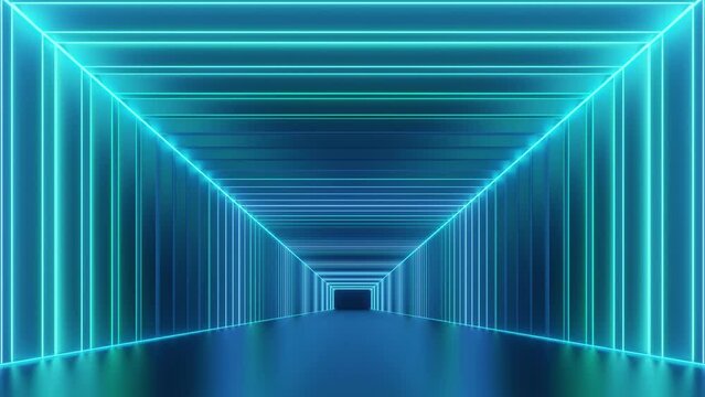 Abstract neon Tunnel rectangle shape background, dolly zoom animation