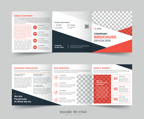 Square trifold brochure company booklet template vector Layout design.