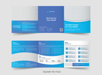 Medical, hospital health care square trifold brochure template - obrazy, fototapety, plakaty