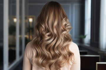 Beauty girl with long and shiny wavy Hair ,coloring and toning, shatush and balayash . Beautiful woman model with curly hairstyle.