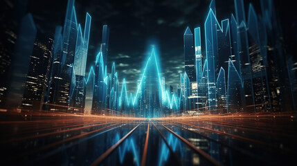 Futuristic raise arrow chart digital transformation city lights glow light city neon