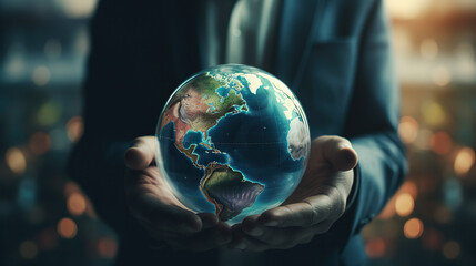 Fototapeta premium Global on hand business background. earth in space