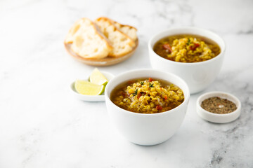 Homemade lentil soup with spices
